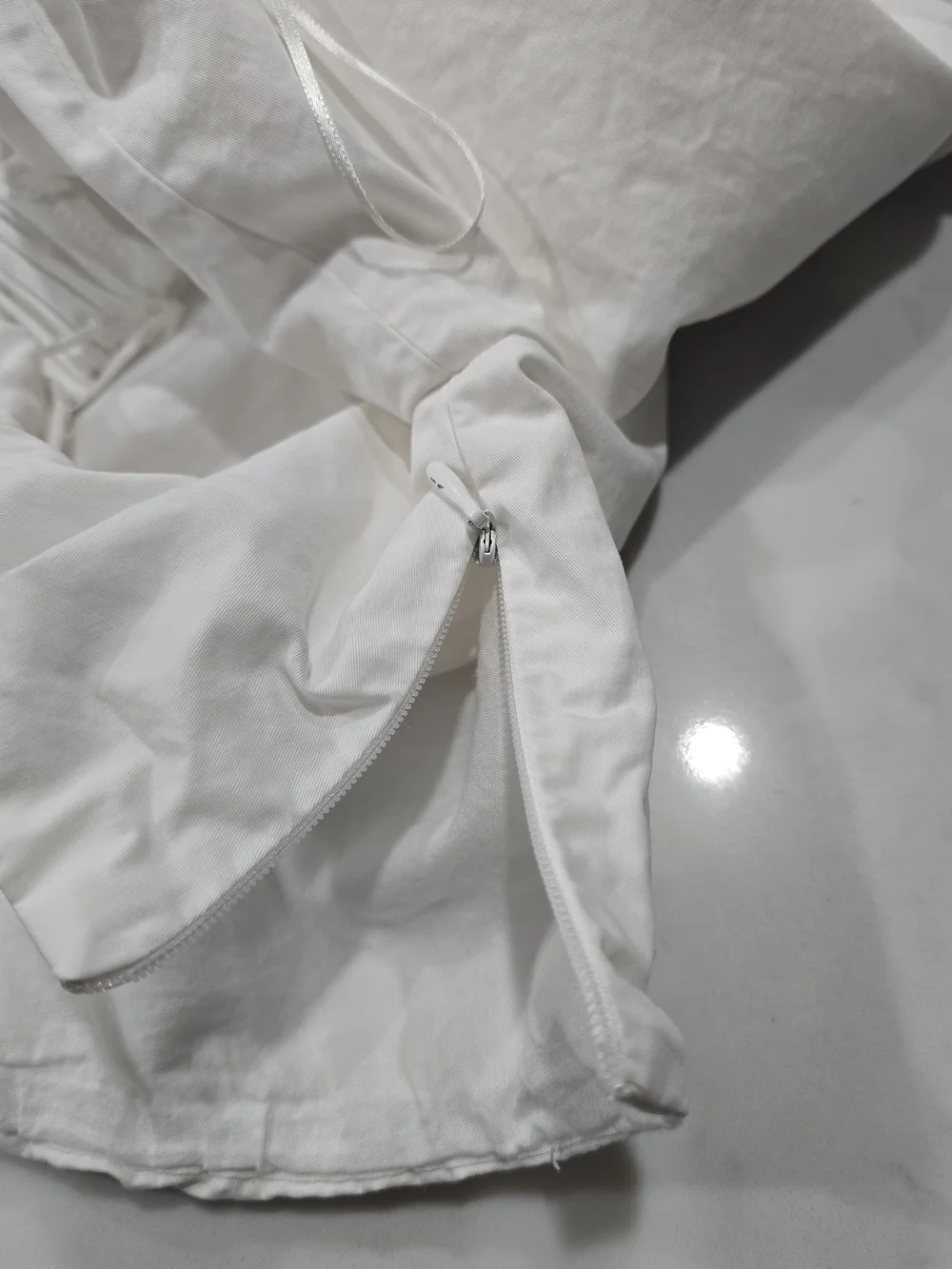 Zara White Cotton Puff Sleeve Crop Top Cutout Open Back Size L